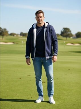 Johnnie-O Men’s Sherpa Lined Full Zip Hoodie Navy Blue XL!